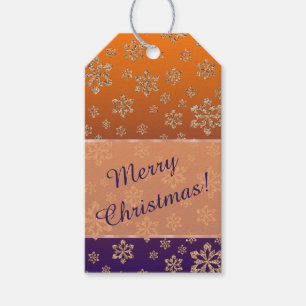 Gold Snowflake Gradient Blue Orange Christmas Gift Tags