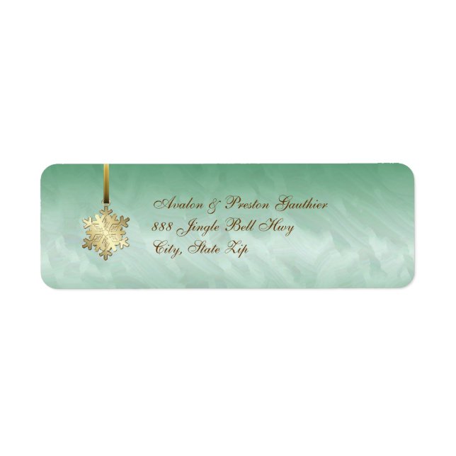 Gold Snowflake Green  Holiday Address Labels (Front)
