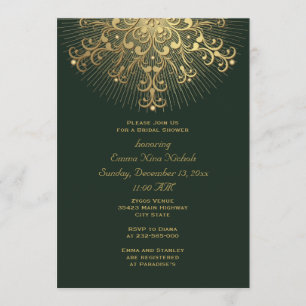 Gold snowflake green winter wedding bridal shower invitation
