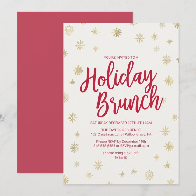 Gold Snowflake Holiday Brunch Invitation (Front/Back)