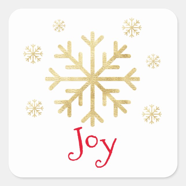 Gold Snowflake “JOY” Holiday Christmas Square Sticker (Front)