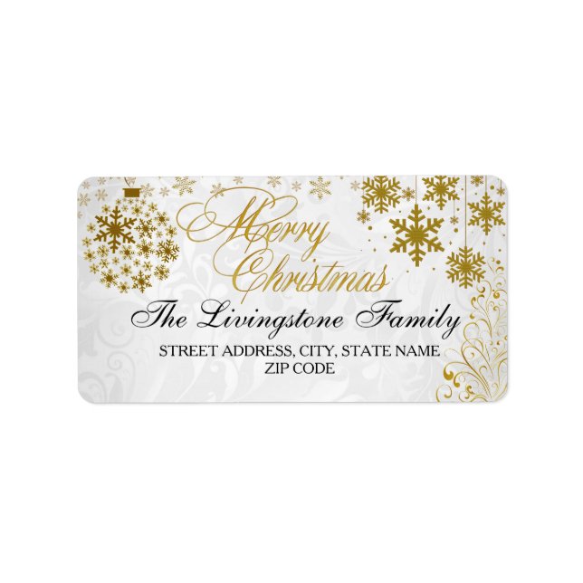 Gold Snowflake Merry Christmas Address Labels (Front)