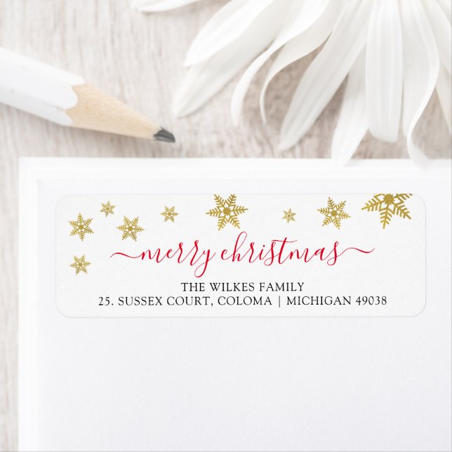 Gold Snowflake Merry Christmas Post Return Address (Insitu)