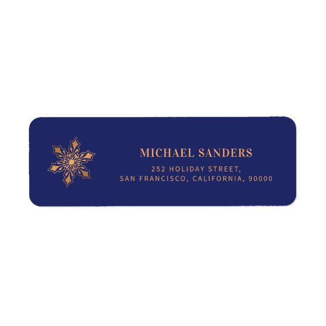 Gold snowflake modern Christmas return address (Front)
