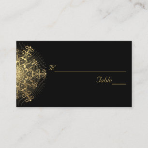 Gold snowflake on black winter wedding place card