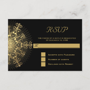 Gold snowflake on black winter wedding RSVP reply