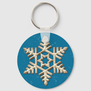 Gold Snowflake on Blue Holiday Keychain