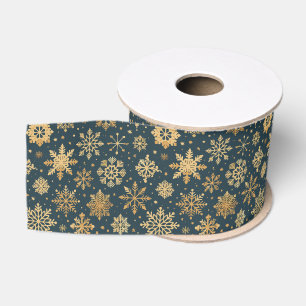 Gold Snowflake on Dark Blue Grosgrain Ribbon