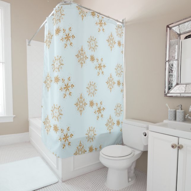 Gold Snowflake on Frosty Blue Christmas Pattern (In Situ)