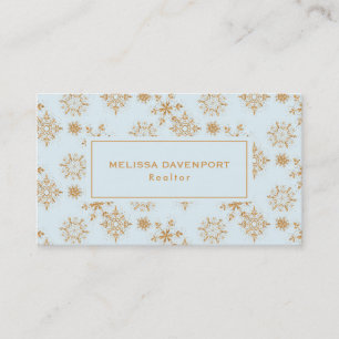 Gold Snowflake on Frosty Blue Christmas Pattern Business Card