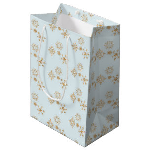 Gold Snowflake on Frosty Blue Christmas Pattern Medium Gift Bag