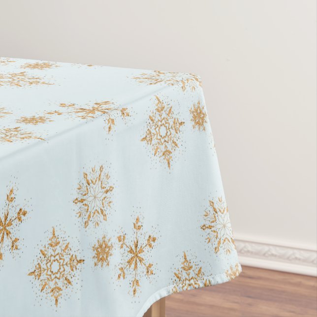 Gold Snowflake on Frosty Blue Christmas Pattern Tablecloth (In Situ)