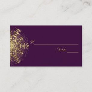 Gold snowflake on purple winter wedding place card