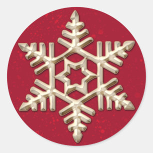 Gold Snowflake on Red Holiday Classic Round Sticker