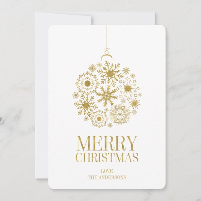 Gold Snowflake Ornament Christmas Holiday Card (Front)