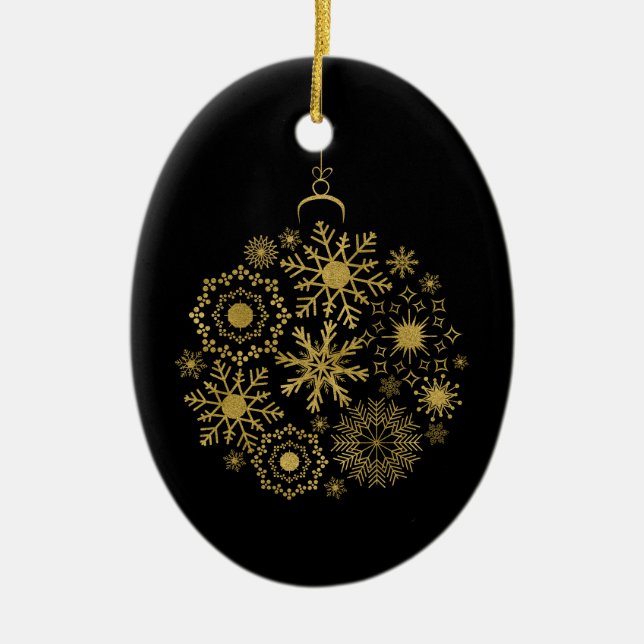 Gold Snowflake Ornament Merry Christmas Ornament (Front)