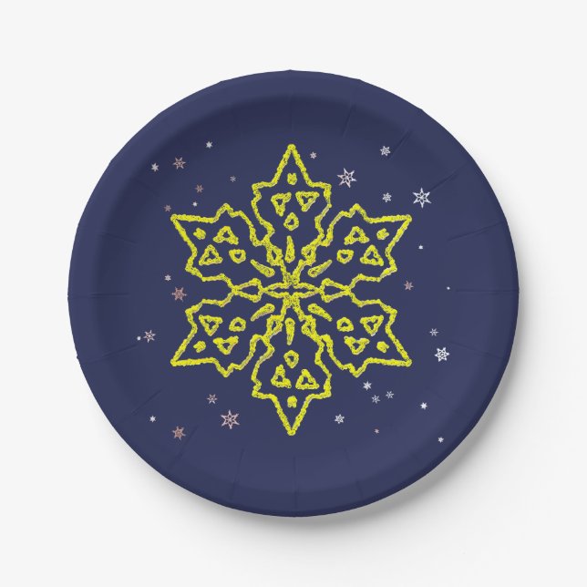 Gold Snowflake Paper Plate (Front)
