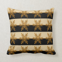 Gold Snowflake Pattern Black & Beige Stripe Pillow
