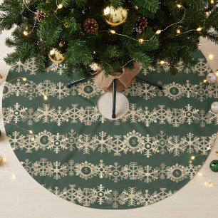 Gold Snowflake Pattern Green Christmas Tree Skirt