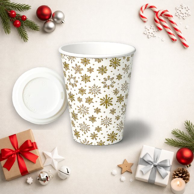Gold Snowflake Pattern Holiday Paper Cups (Creator Uploaded)