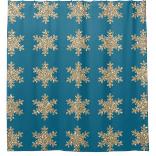 Gold Snowflake Patterns Rustic Ocean Blue Glittery