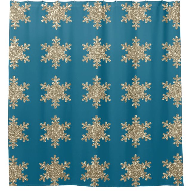 Gold Snowflake Patterns Rustic Ocean Blue Glittery (Front)