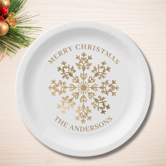 Gold Snowflake Personalized Christmas  Paper Plate (Creator Uploaded)