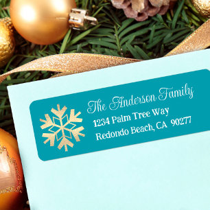 Gold Snowflake Simple Moderne Turquoise Adresse