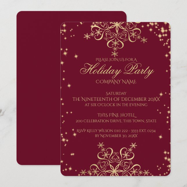 Gold Snowflake Sparkle Corporate Holiday Party Invitation (Front/Back)