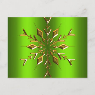 Gold Snowflake Star on Green Christmas Postcard
