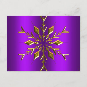Gold Snowflake Star on Purple Christmas Postcard