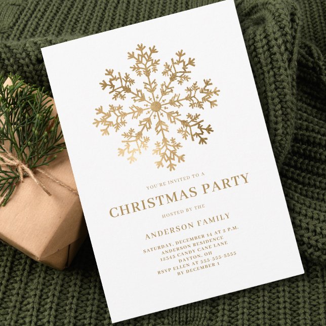 Gold Snowflake Watercolor Christmas Holiday Party Invitation (Creator Uploaded)