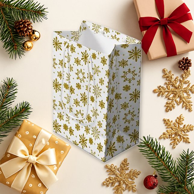 Gold Snowflake White Holiday Elegant Small Gift Bag (Creator Uploaded)