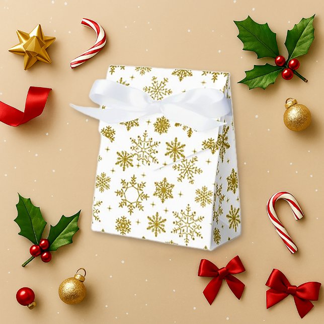 Gold Snowflake White Winter Bakery Style Favor Box (Creator Uploaded)