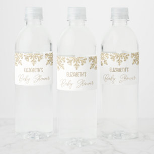 Gold Snowflake Winter Baby Shower Water Bottle Label