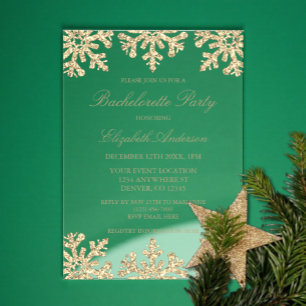 Gold Snowflake Winter Bachelorette Party Acrylic Invitations