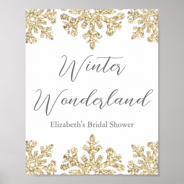 Gold Snowflake Winter Bridal Shower Poster (Front)