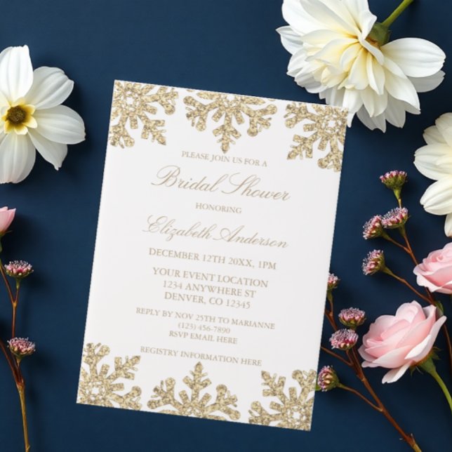 Gold Snowflake Winter Bridal Shower Vellum Invitations (Creator Uploaded)