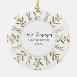 Gold Snowflake Winter Engagement Photo Ceramic Ornament