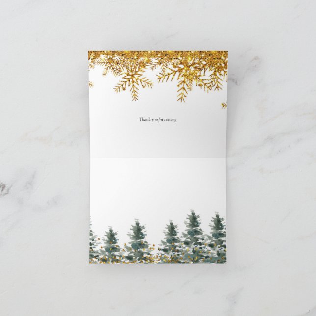 Gold Snowflake Winter Forest Thank You Card (Inside)