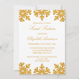 Gold Snowflake Winter Sweet 16 Invitation
