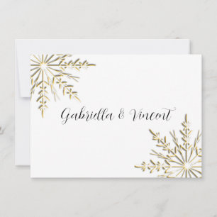 Gold Snowflake Winter Wedding Flat Stationery Note Note Card