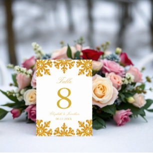 Gold Snowflake Winter Wedding Table Number