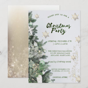 Gold Snowflakes,Balls Christmas Company Party Invitation