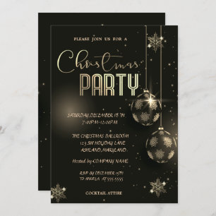 Gold Snowflakes Balls Christmas Corporated Invitation