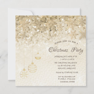 Gold Snowflakes,Balls Sequins Corporate Christmas Invitation
