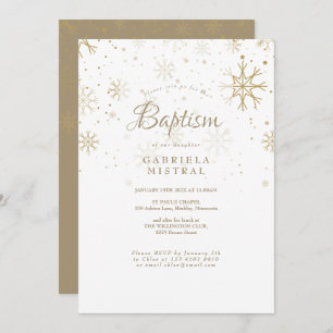 Gold Snowflakes Baptism Christening Invitation