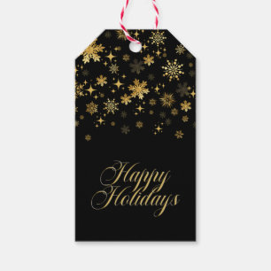 Gold Snowflakes Black Christmas Gift Tags