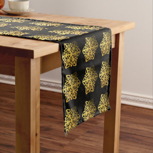 Gold Snowflakes Black Table Runner