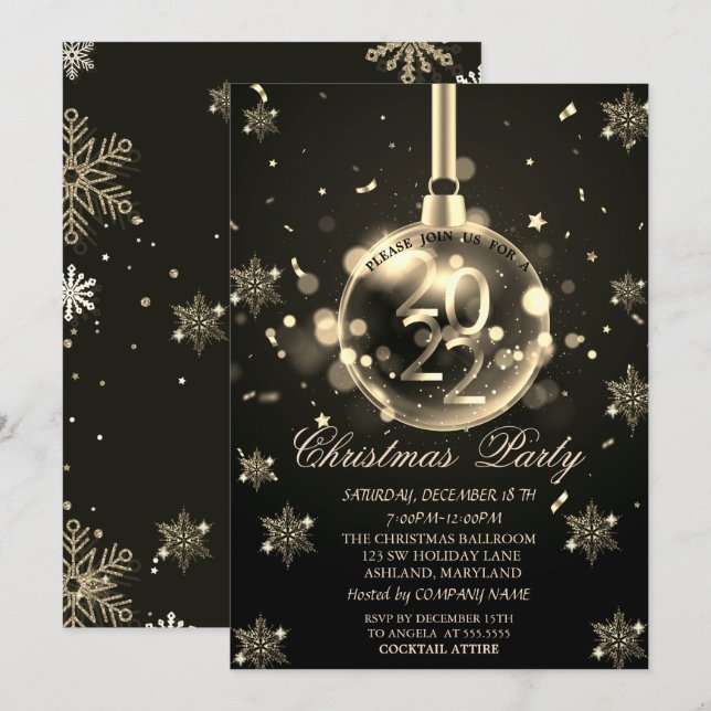 Gold Snowflakes, Christmas Ball 2022 Party Invitation (Front/Back)